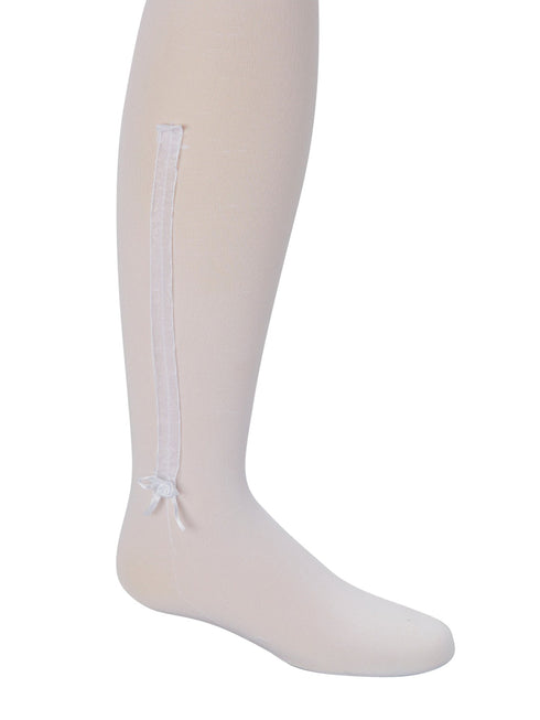 Girls White Solid Color Frilly Trim Detail Footed Tights 8-15 - SophiasStyle.com